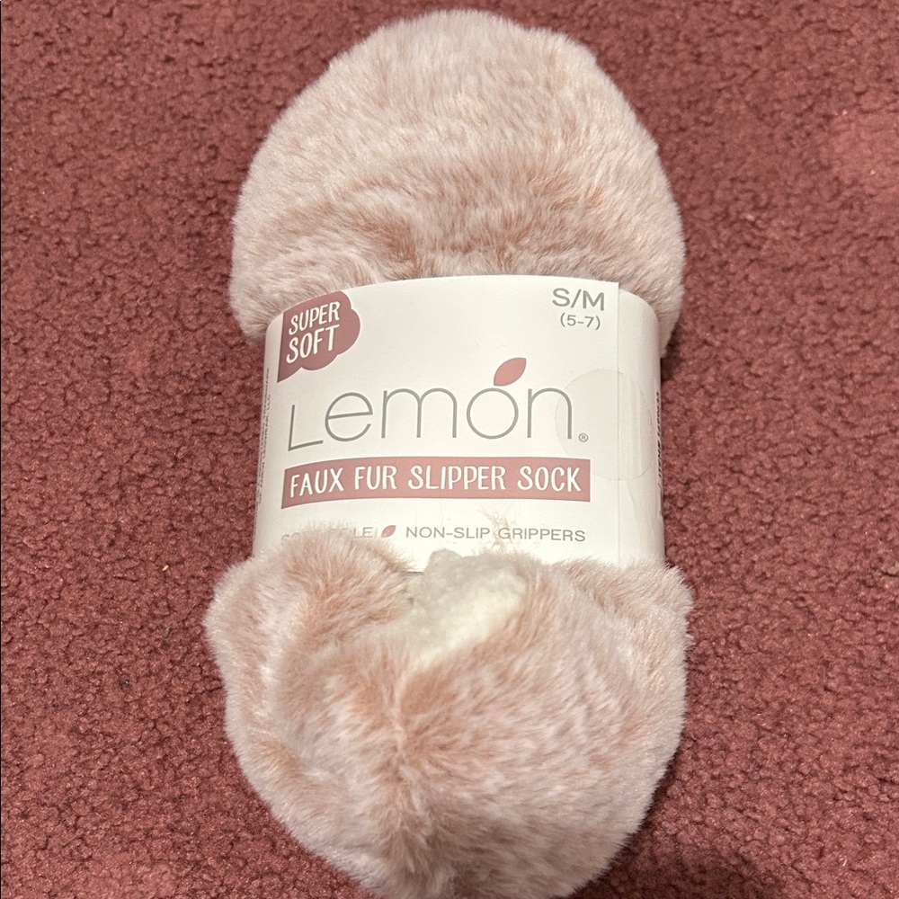 Lemon Soft Faux Fur Slipper Socks in Light Brown